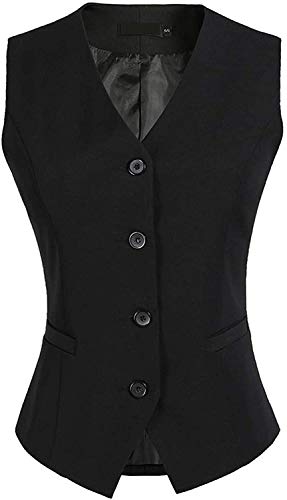Ladyful Damen Weste Anzugweste Kellnerweste Slim Fit mit V-Ausschnitt und 4 Knöpfen (Schwarz, XL) Cover