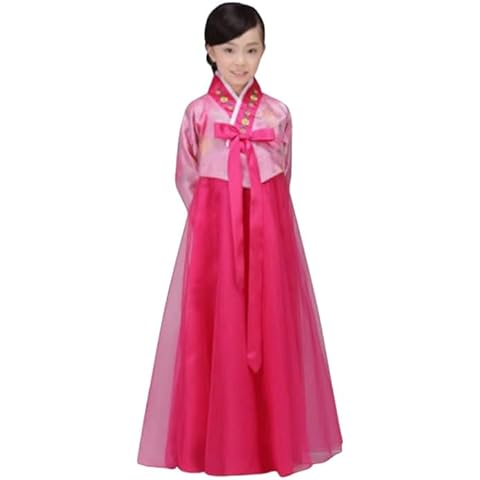 Korean Girls Kids Children Hanbok Costume Dress Outfit Set (10-12Years(150cm), Red Pink) Cover