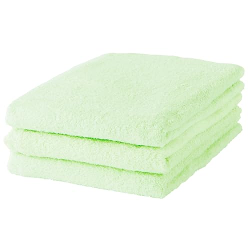 GamachaTowel バスタオル【ライトグリーン 3枚セット】 早く乾く丈夫な薄手タオル 綿100％で肌に優しい 軽くてかさばらず扱いやすい 吸水 速乾 バングラデシュ製 220g 約60×120cm (ライトグリーン)