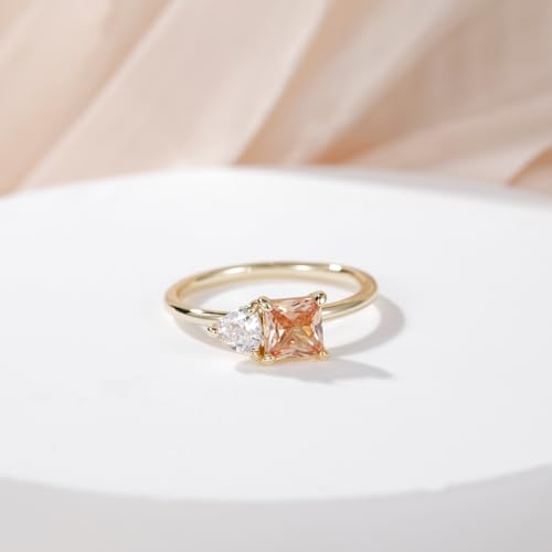 14K Gold Plated Engagement Rings for Women Princess Cut Created Yellow Citrine Trillion Cut Cubic Zirconia Double Stone Wedding Band Promise Rings for Her Size 5-102