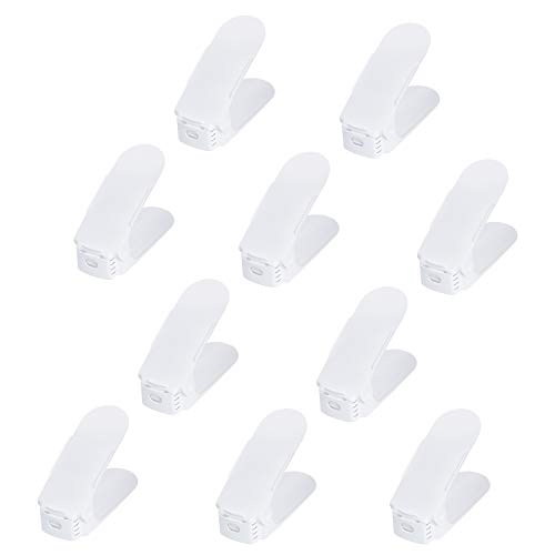 VA-Cerulean 10 Stück Einstellbare Schuhregale,PP Doppelschicht Schuhe Organizer,rutschfest Schuhstapler,3 Höhenverstellbar,Platzsparend(Weiß, 10 Stück) Cover