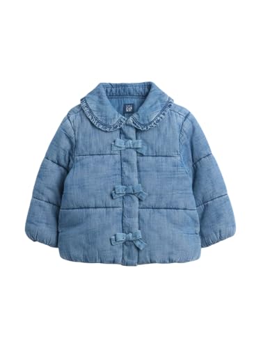 GAP Baby-Girls Denim Puffer Jacket, Light Wash, 3T