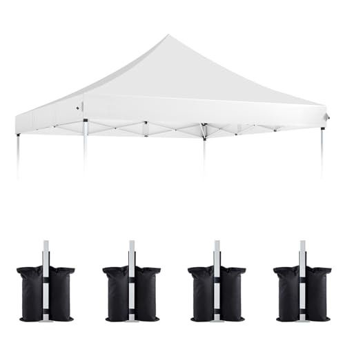 10x10 Pop Up Canopy Replacement Top Cover, Commercial Peak Pole Canopy Tent Replacement, 600D Heavy Duty Waterproof Canopy Cover Only, Bonus 4 Pack Weight Bag