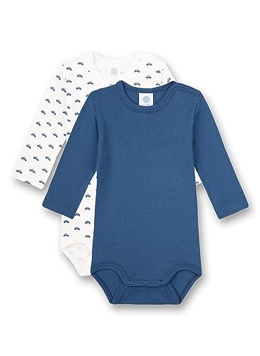 Sanetta Baby-Body langarm (Doppelpack) weiß & blau Autos | Hochwertiger und nachhaltiger Body für Jungen aus Bio-Baumwolle. Inhalt: 2er Set Baby Body