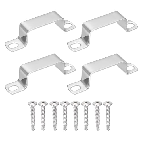 uxcell 4Pcs U Shape Square Tube Clamp, 50x25mm U Shaped Bracket 304 Stainless Steel Square Strap Clamp with Phillips Head Self Drilling Screws for Pipes Door Closed Bar Holder Railings