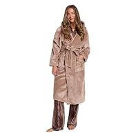 OHS Dressing Gown Womens Flannel Fleece, Sherpa Lined Hooded Bathrobe, Mink