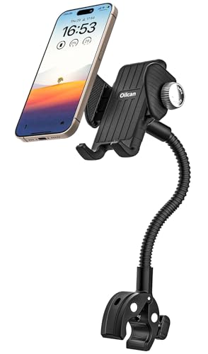 Oilcan Support Métallique Flexible Téléphone pour Fauteuil Roulant, Poussette, Vélo, Tapis de Marche, Chariot - Pince Guidon Pôle Tube pour iPhone 17/16/15/14, Galaxy et Tous Les Smartphones