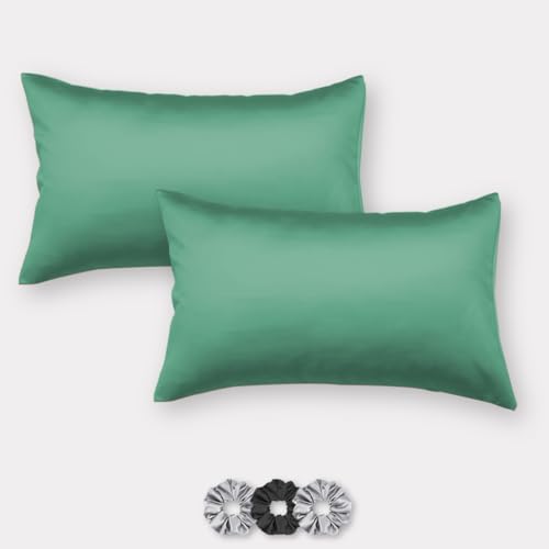 Image of SEEVO 400 TC Luxurious Satin Silk Pillow Covers /Pillowcases with Envelope Closure, Soft Comfortable Protects Hair and Skin - 17 inch x 27 inch - Set of 2 (Sea Green)