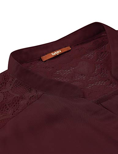 Gaharu Lace Blouse, Flutter Sleeve Tops Round Neck A Line Curve Hem Tunic Tees Ruffled Casual Easy Fit Basic Going Out Summer Shirts Dark Red,Large #TOP3