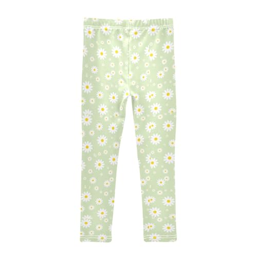 Daisies on Green Girls Leggings,Workout Leggings for Girls Toddler Athletic Leggings Size for 3-10T2