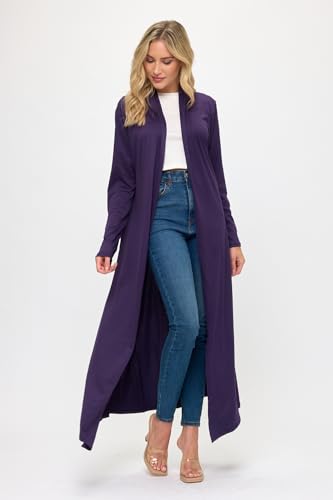 Image of Isaac Liev Women's Maxi Cardigan - Casual Long Flowy Open Front Floor Length Drape Lightweight Duster Sweater 136 Eggplant M