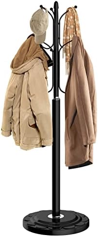 LASIEYO Coat Rack, Coat Rack freestanding With Disc Base, Standing Metal Coat Rack Stand Hat Hanger 12 Hooks, Easy Assembly for Coat Tree Hats Hanger Holder for Purse, Scarf Rack, Jacket (Black)