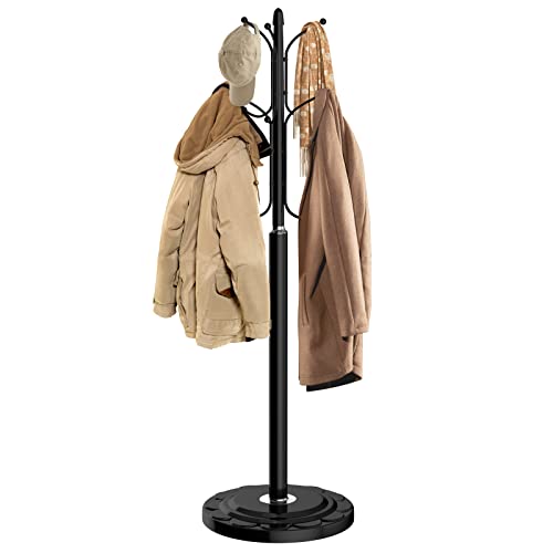 Lasieyo Coat Rack, Coat Rack Freestanding With Disc Base, Standing Metal Coat Rack Stand Hat Hanger 12 Hooks, Easy Assembly For Coat Tree Hats Hanger Holder For Purse, Scarf Rack, Jacket (Black) #TOP3