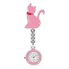 Hemobllo Krankenschwester Uhr mit Niedlichen Katze Glas Revers Uhr Quarzuhr Clip Auf Uhr mit Zweite Hand Stethoskop Abzeichen Fob Medizinische Taschenuhr Schmuck Geschenk Rosa