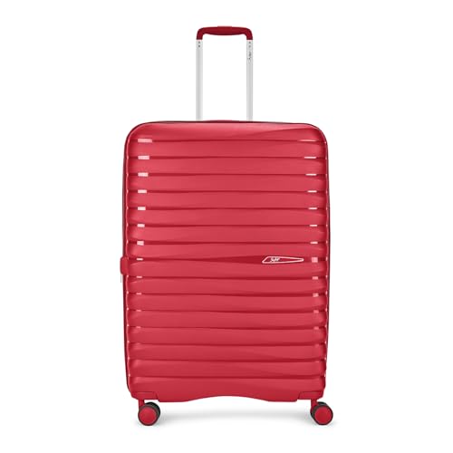 Image of Skybags Large Polypropylene Float Max Check-in Trolley Bag -, 76cms | Premium Hard-Sided Luggage for Travel with Smooth 8 Wheels Double Spinner & Flushed TSA Lock - Red