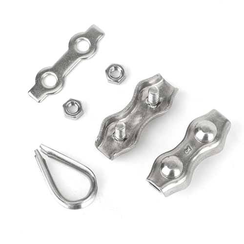 Rybtd Wire Clamp 24 PCS M3 Duplex Wire Rope Grips with M3 Wire Rope Thimbles,304 Stainless Steel 3mm Wire Rope Clamp Fence Wire Connector for 2mm Wire Rope Cable for Clothesline Tensioner Awning Fixed