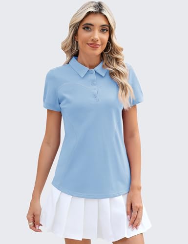 Image of TFSDOD Womens Golf Polo Shirts Collared Short Sleeve T Shirt Lightweight Moisture Wicking Polo Casual 3 Buttons Outfits