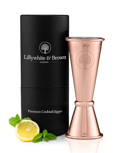Lillywhite & Brown - Stainless Steel Jigger | Single 25ml & Double 50ml, Shot Measure for Cocktails, Spirits & Other Drinks | Gift Boxed, Perfect Barware & Anniversary Present | Premium Copper Finish