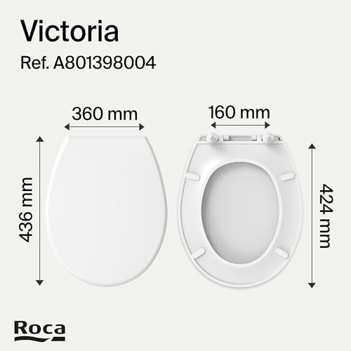 Miniatura 5 de Roca Victoria - Tapa Y Asiento De Plástico Para Inodoro Con Bisagras Extraíbles, Tapadera De Wc Original Con Ajuste Perfecto, Recambio De Tapa De Váter Resistente, Blanco, A801398004