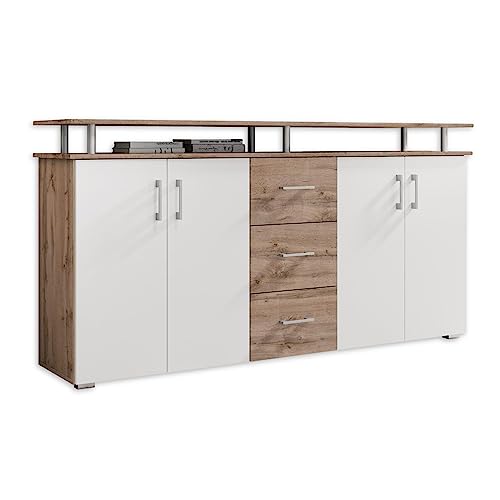 Neverless® Damen Loopschal Strickschal Schlauchschal Schal Feinstrick einfarbig rosa 4 LIFT Highboard mit Ablage in Wildeiche Optik, Weiß - Moderner Wohnzimmerschrank mit Schubladen und viel Stauraum für Ihren Wohnbereich - 178 x 90 x 38 cm (B/H/T)