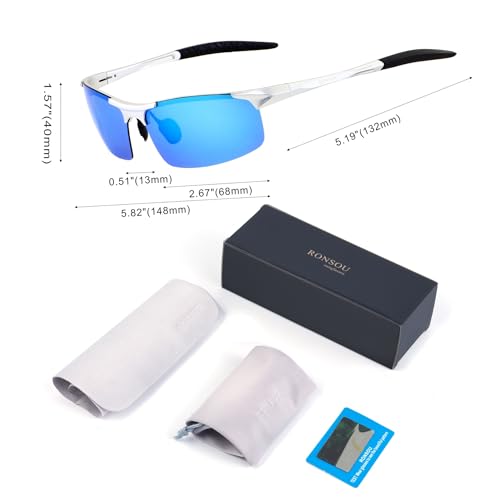 Image of RONSOU Mens Sunglasses Polarized Sport UV Protection Ultralight Al Mg Sunglasses for Men Fishing Driving Golf