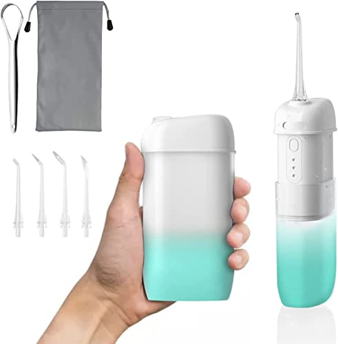 Olesit Water Flosser, Mini Portable Travel Flossers, Water Teeth Cleaner Pick, Telescopic Water Tank, 3 Modes & IPX7 Waterproof, Home & Travel Water Flosser for Teeth (White-Mint Green)