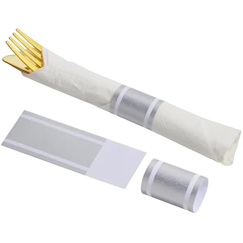 XINGYUNDEL Matte Silver Napkin Bands, Paper Napkin Rings Self Adhesive,Silverware Wraps Bands,Table Setup Wedding Event Party Supply,200 Pcs/Matte Silver,NB-200-5Silver Cover