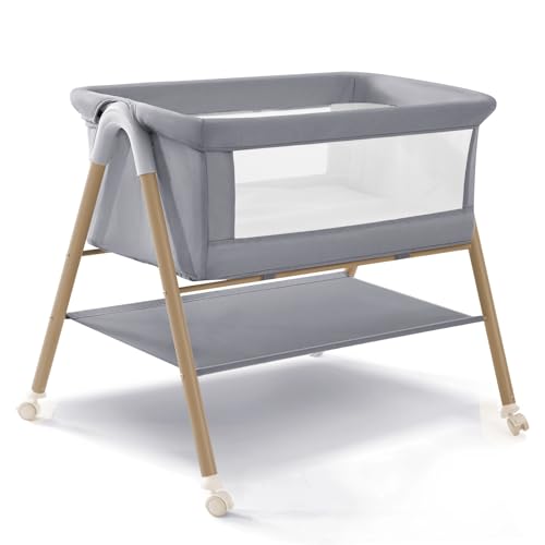 Beistellbett Baby, Tragbar kinderbett mit Matratze für Baby Bett mit Rollen, Kinderreisebett Moskitonetz Aufbewahrung für Säugling Neugeborenes Leichtes und atmungsaktives Maschen-Design Grau Beistellbett Baby, Tragbar kinderbett mit Matratze für Baby Bett mit Rollen, Kinderreisebett Moskitonetz Aufbewahrung für Säugling Neugeborenes Leichtes und atmungsaktives Maschen-Design Grau