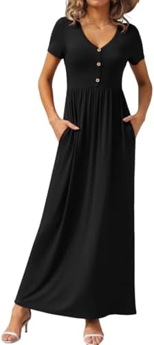GRECERELLE Womens Summer Long Maxi Dresses 2026 Short Sleeve V Ne...