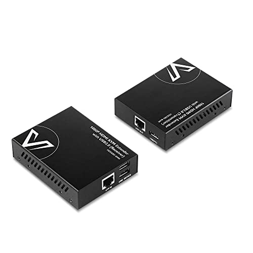 AV Access Extendeur KVM USB HDMI, 1080P@60Hz sur Cat5e/6 jusqu'à 80m, 2 Ports USB2.0 pour Ordinateur, Pas de Perte de Signal ou de Latence, Plug & Play sans Pilote ;...