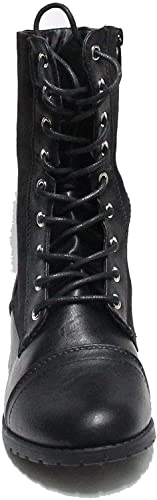 Image of Forever Link Womens Round Toe Military Lace Up Knit Ankle Cuff Low Heel Combat Boots