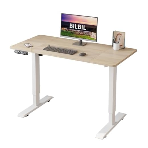 bilbil Mesa de pé elétrica ajustável em altura, 121 x 61 cm, suporte para trabalho, escritório, casa, mesa ergonômica para computador com memória predefinida com emenda (marrom rústico)