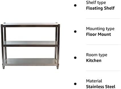 GOLDBEARUK Stainless Steel Kitchen Shelving Unit - Hygenic Kitchen Storage Solution - 3 Tier (Large 100x80cm)