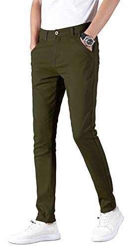 Plaid&Plain men's skinny stretchy khaki pants slim fit slacks