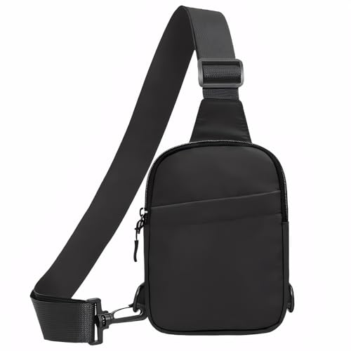 Nadiaen Bolsa bandolera para hombres y mujeres, bolsa de hombro ajustable con cremallera, bolsa cruzada ligera para viajes, senderismo, ciclismo, camping, deportes al aire libre (color negro), Black