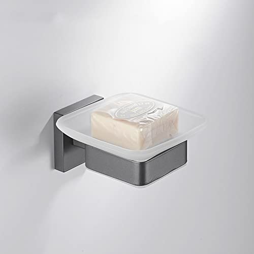 Juego de baño gris con jabonera y cepillo de diseño moderno 2
