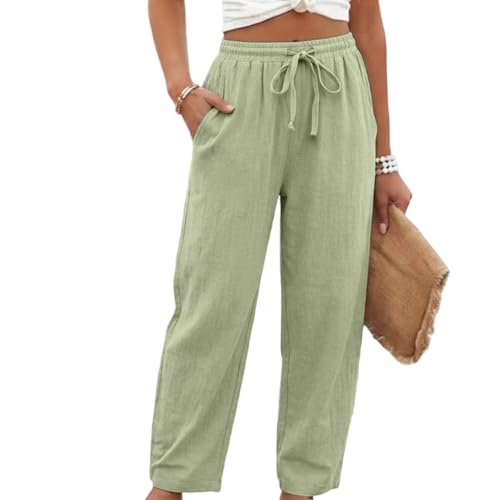 Pantalon lin femme été léger avec cordon de serrage ajusté