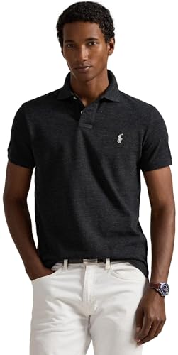 Image of POLO RALPH LAUREN Men Custom Fit Mesh Pony Logo Shirt (M, BlackMarblHtr)