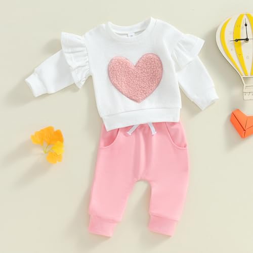 Toddler Baby Girl Clothes Heart Ruffles Long Sleeve Sweatshirt Sweatpants Set Infant Fall Winter Outfits3