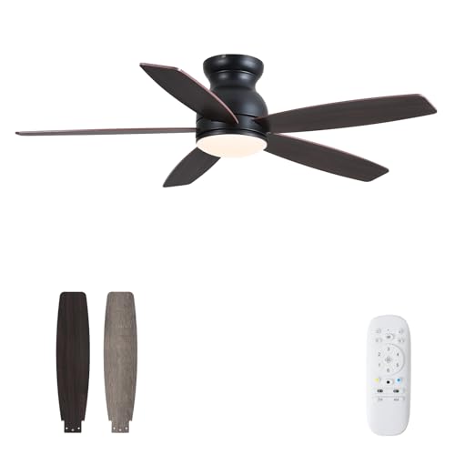 YAKALUOG 132cm Ventilatore da Soffitto con Luce e Telecomando, Silenzioso Lampadario con Ventilatore da Soffitto, Doppia Faccia Pale, Motore DC Reversibile, Lampadario Ventilatore per Camera Da Letto
