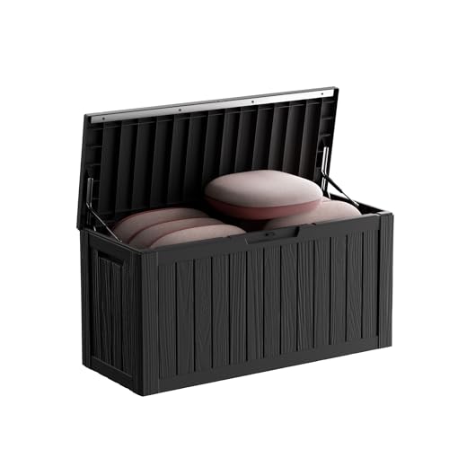80 gallon deck box，Resin material outdoor storage box，Waterproof and UV-resistant with upgraded capacity, suitable for various indoor and outdoor settings and weather conditions（black ）