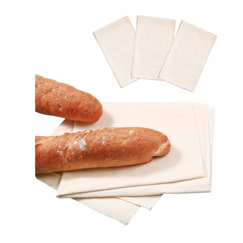 GIDWRIY 3 Piezas Tela de Lino Para Masa Pan 75 X 45 CM,Paño Lino Panadero,Baguette Tela Panadero Reutilizable,Tela Fermentacion Pan,Accesorios Para Panadería para Cocción Del Pan, Hacer Baguettes
