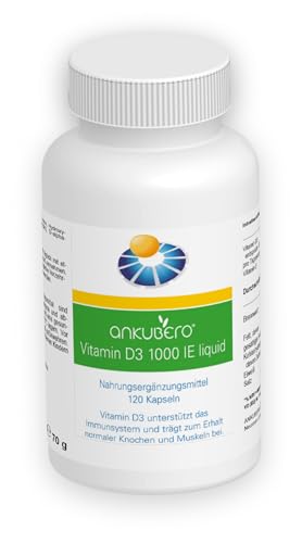 ANKUBERO Vitamin D3 1000 liquid, 120 Sonnenvitamin D Kapseln hochdosiert 1000 IE, nur 1 x täglich, hergestellt in Österreich