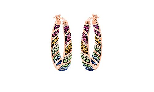 Savlano 14K Gold Plated Inside Out Multicolor Rainbow Crystal Hoop Earrings For Women Comes With Gift Box2