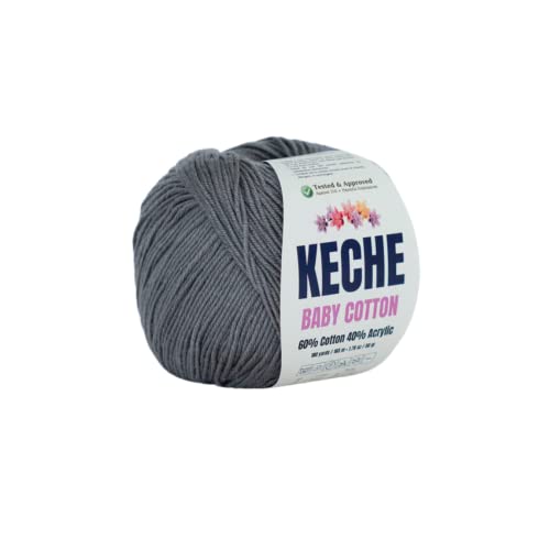 Keche Cotton Yarn, 60% Cotton 40% Acrylic Yarn, Soft Cotton Yarn for Crochet and Knitting, Amigurumi Yarn 1 Skein/Ball 1.76 Oz (50g) / 180 Yrds (165m) - Dark Grey