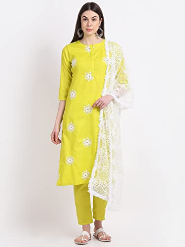 ANNI-DESIGNER-Womens-Ruby-Cotton-Straight-Embroidery-Kurti-with-Pant-Dupatta-Set-White-Show ANNI DESIGNER Women's Cotton Blend Straight Embroidered Kurta with Pant & Dupatta (Enter)