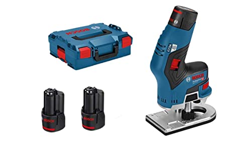 Bosch Professional 12V System GKF 12V-8 cordless palm router (incl. 2 x 3.0Ah batteries + quick charger, 8 mm collet, open-ended spanner, in L-BOXX 136)