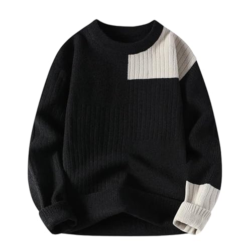 Men's Patchwork Knit Sweater Crew Neck Pullover Casual Fashion Loose Fit Fall Winter Comfortable Outfit