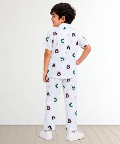 Image of 3BROS Unisex Pure Cotton Short Sleeve Kids Night Dress for Boys & Girls Nightwear /Sleepsuit /Sleepwear /Loungewear Night Suit for Boys and Girls Top and Pyjama Combo Set