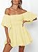 Dokotoo Off Shoulder Sexy Dresses for Women Fashion 2026 Short Lantern Sleeve Ruffle A-Line Yellow Dresses Casual Elastic Waist Mini Dress Medium